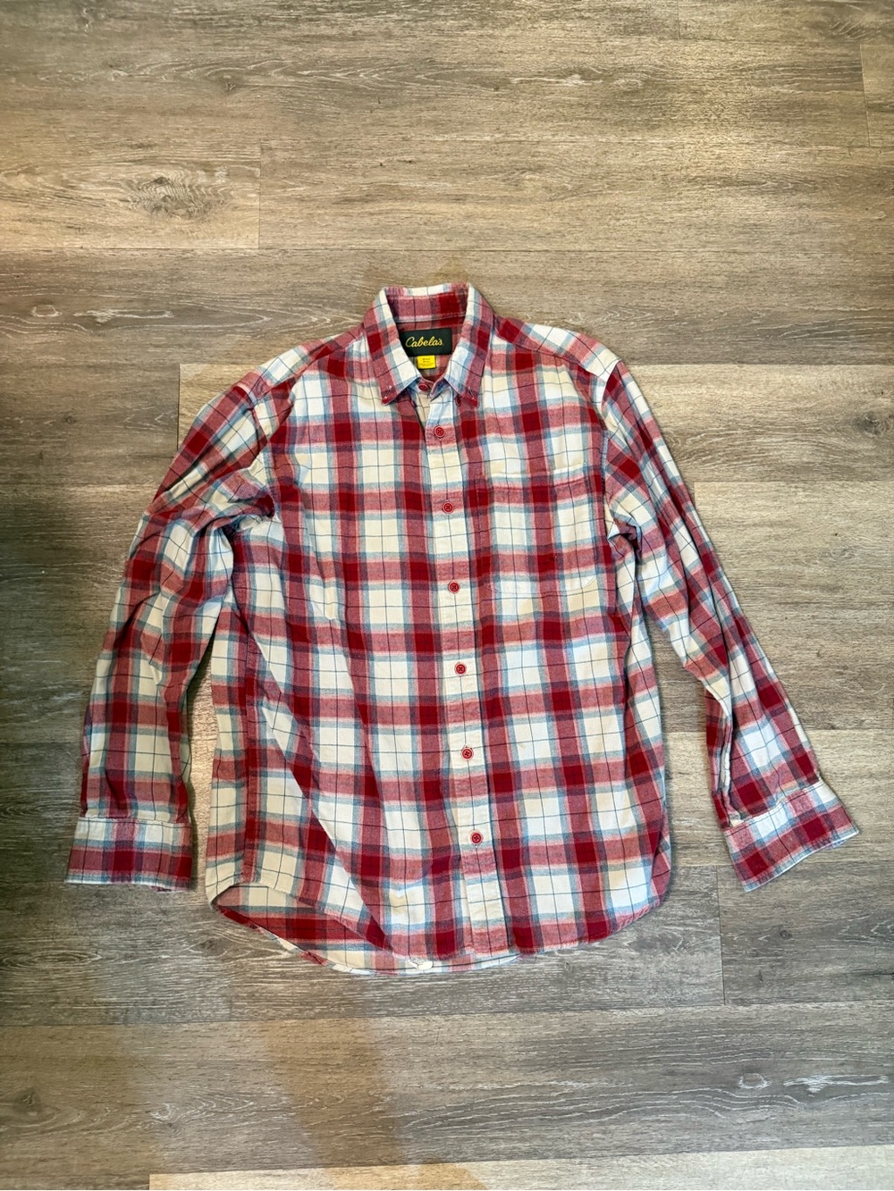 Cabela's Red and White Plaid Button-Down Shirt
